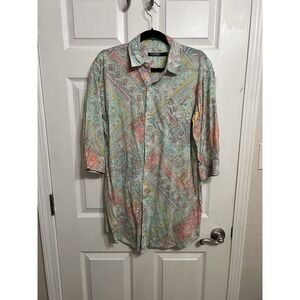 Lauren Ralph Lauren M Night Gown Button Up Sleep Shirt pastel paisley print‎